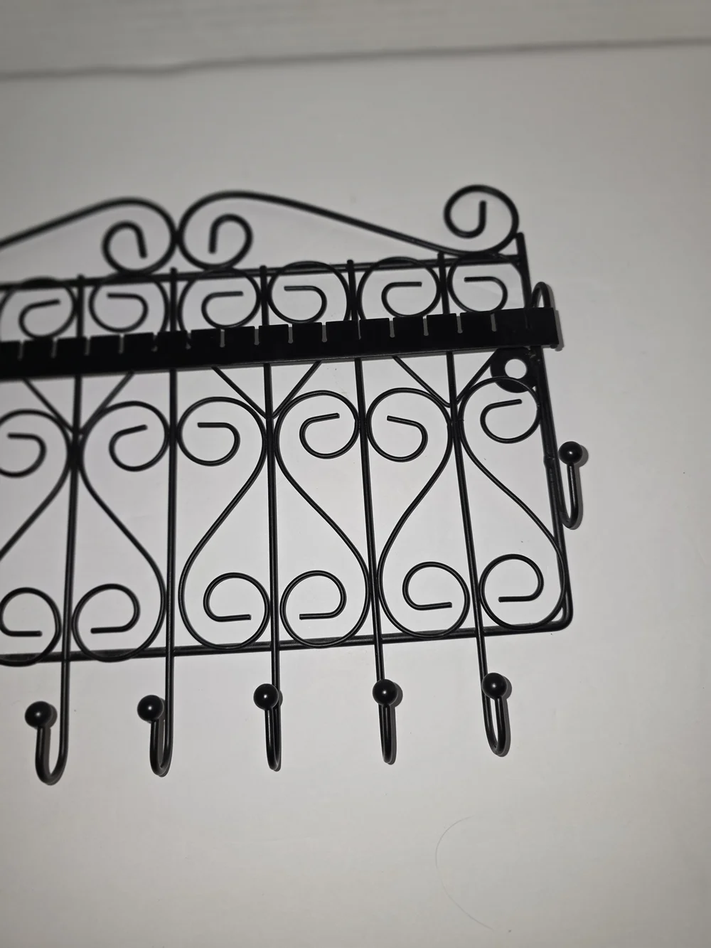 Black Metal Wall-Mount Hook Rack, 9 Hooks, Matte Finish, Decorative Traditional